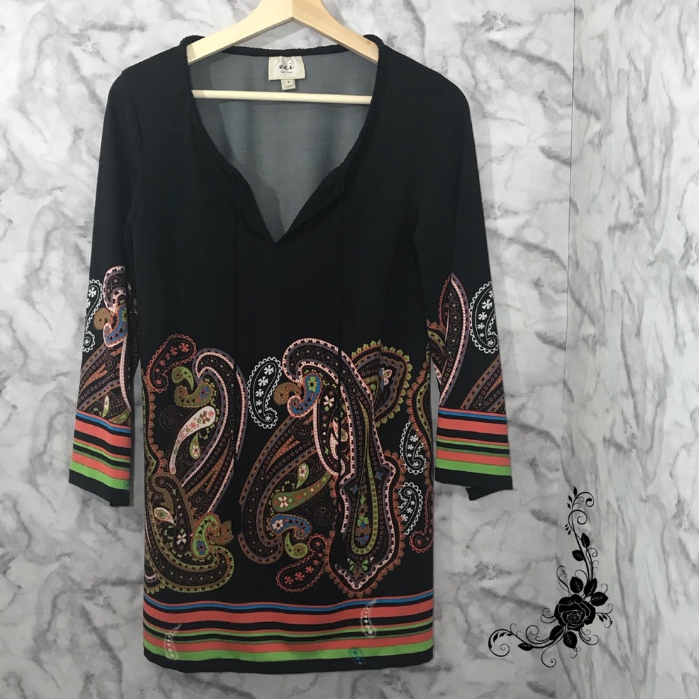 eci New York Paisley Print Mini Dress/Tunic
